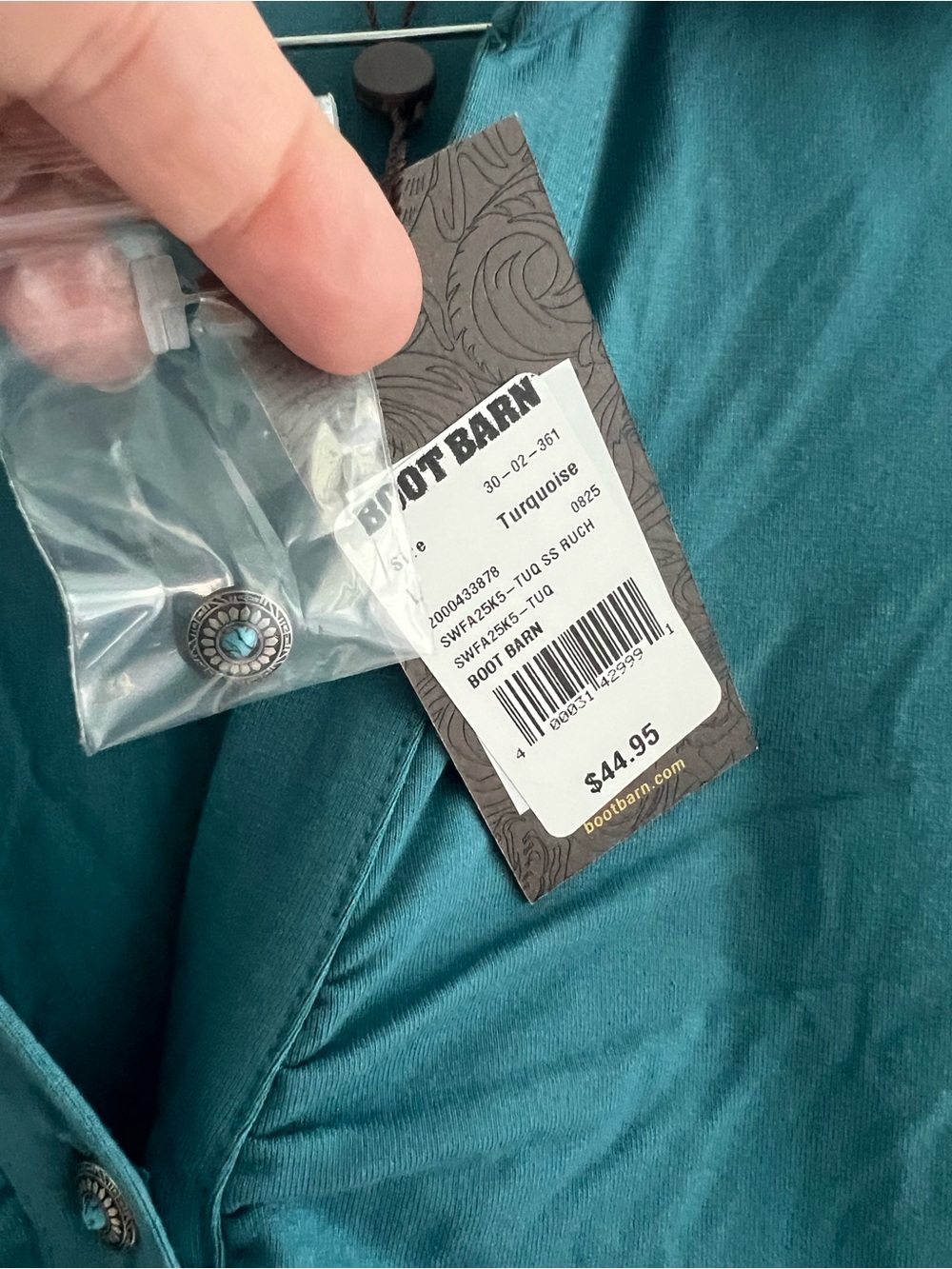 NWT Women's Turquoise Ruched Button Front Top - Picture 4 of 7